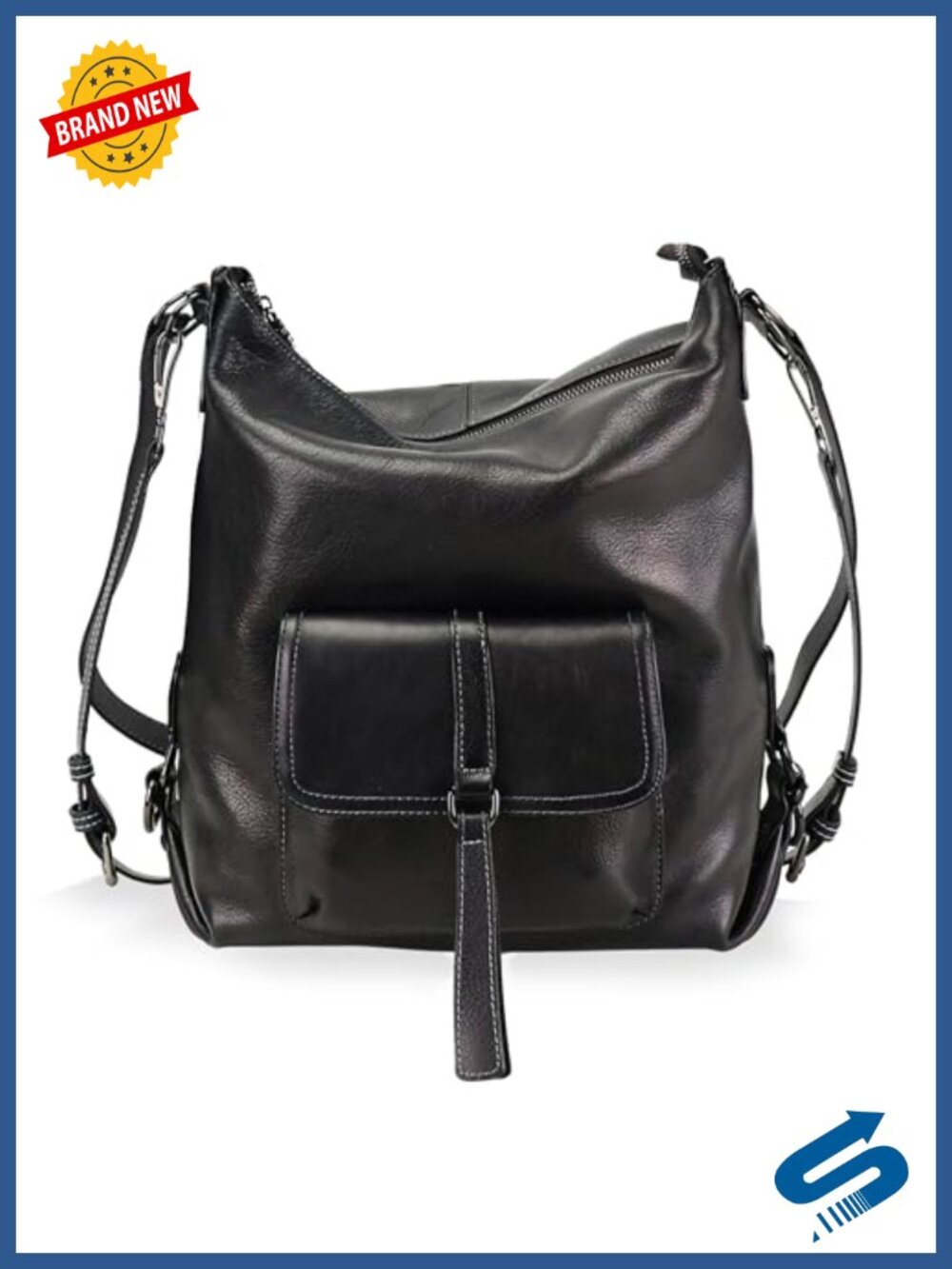 Genuine Leather 3-in-1 Crossbody Bag Backpack Purse Hobo Handbag